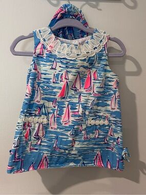 Lilly Pulitzer Blue & Pink Sailboat Print Girls Top
